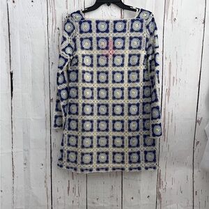 Chelsea & Violet Blue and Cream Long Sleeve Crochet Lace Dress Small